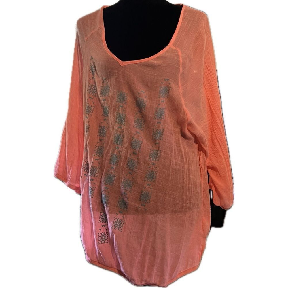deb womens 3x scoop neck‎ long sleeve top with embroidery
